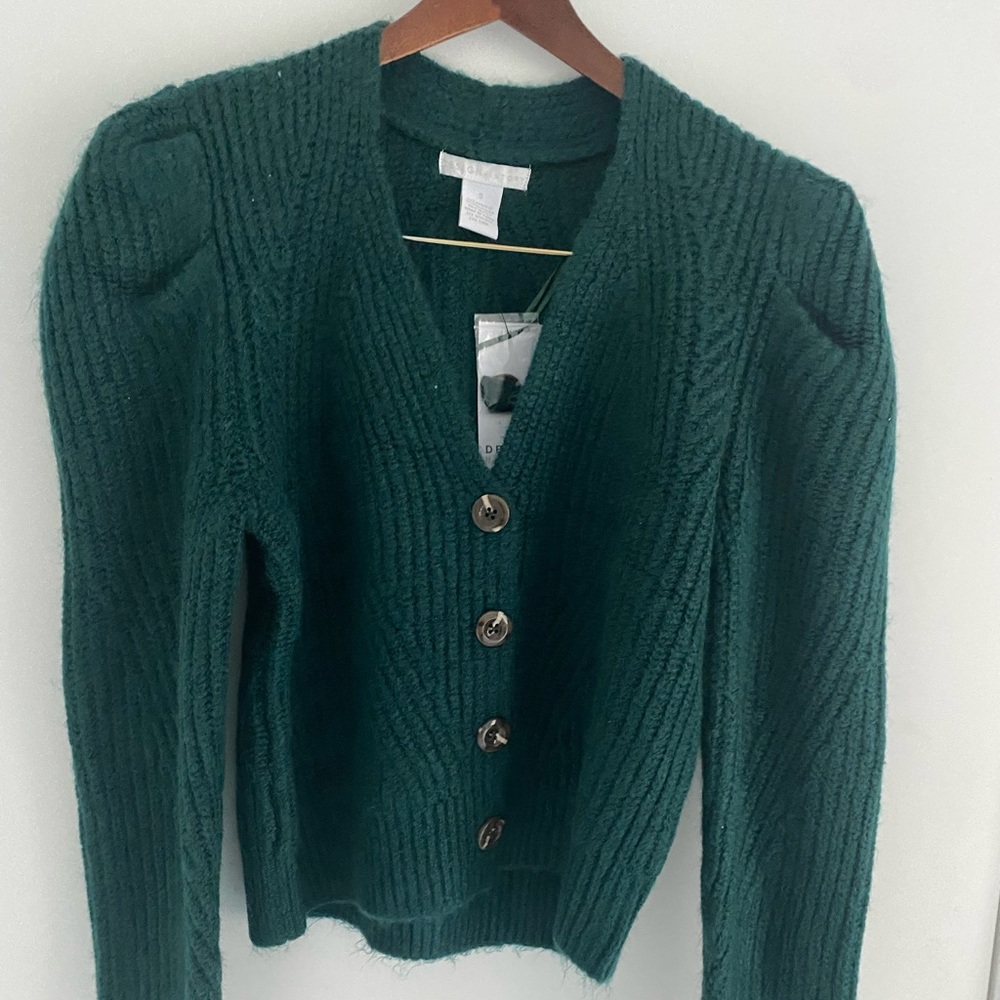 Women’s Emerald green puffed sleeve cardigan sweater
